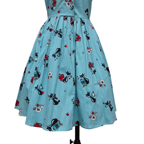 VooDoo Vixen Kitchen Kitten Betty Dress Size L 8 New Blue Fit Flare Cats Retro - Picture 5 of 10